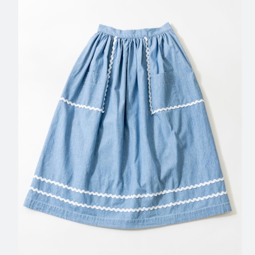 Carleen Rickrack Medium Wash Chambray Maxi Skirt